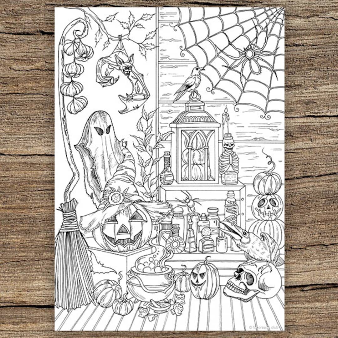 Halloween Stuff Printable Adult Coloring Page From Favoreads coloring