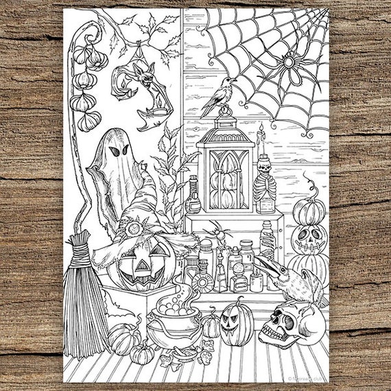 Halloween Stuff - Printable Adult Coloring Page from Favoreads (Coloring  book pages for adults and kids, Coloring sheets, Colouring designs)