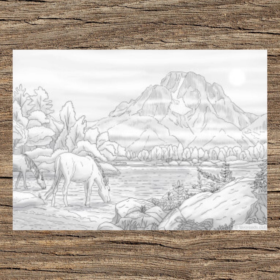 Download Nature Landscape Printable Adult Coloring Page From Etsy