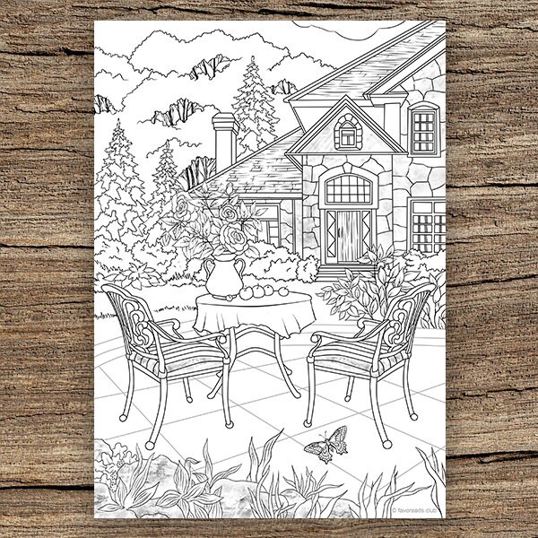 summer cottage printable adult coloring page from favoreads etsy ireland
