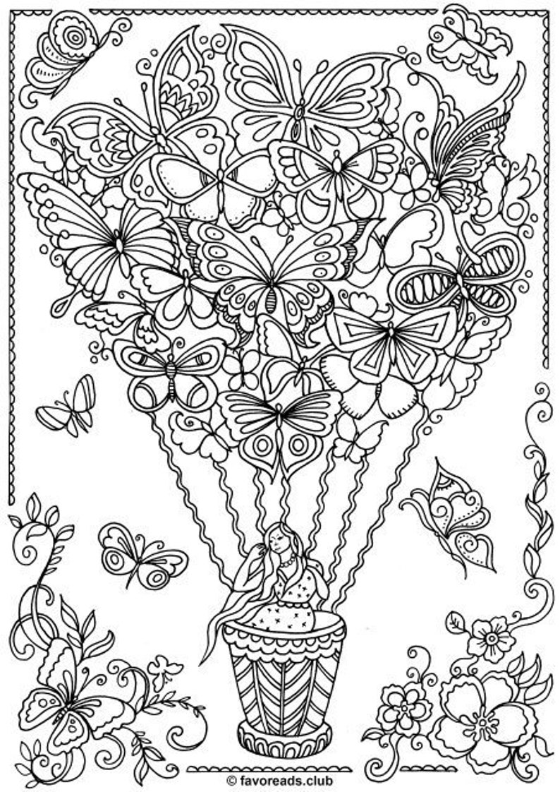 Butterfly Balloon Printable Adult Coloring Page from | Etsy