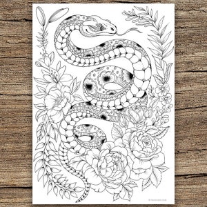 Snake - Printable Adult Coloring Page from Favoreads (Coloring book pages for adults and kids, Coloring sheets, Colouring designs)
