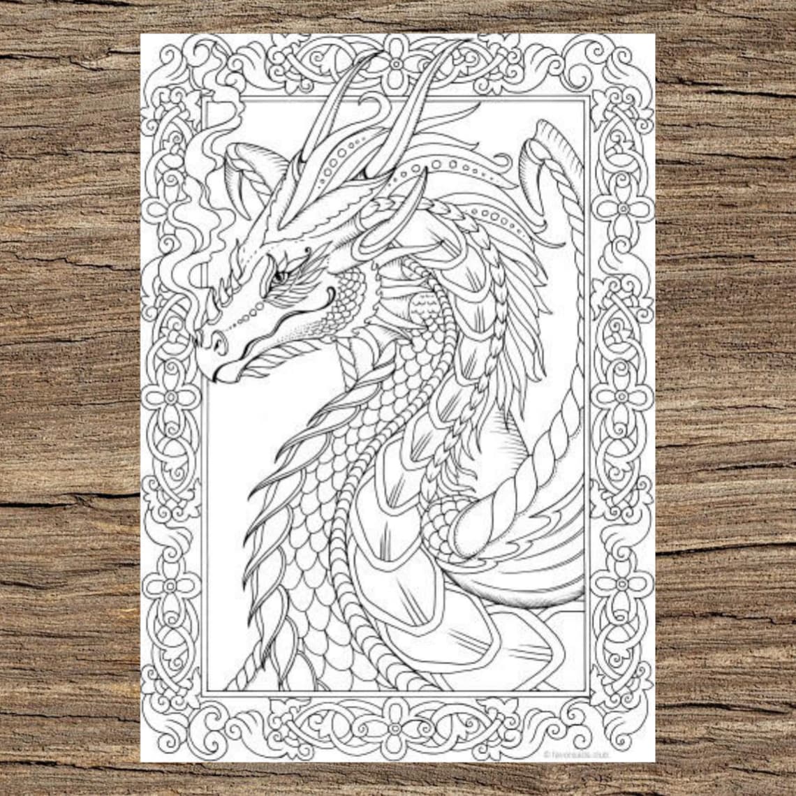 Gorgeous Dragon Printable Adult Coloring Page From Favoreads - Etsy