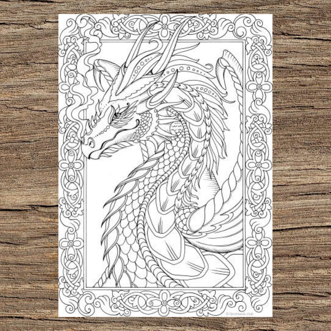 gorgeous dragon printable adult coloring page from favoreads etsy