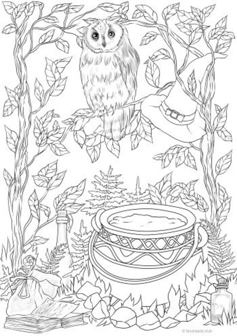 witch pot printable adult coloring page from favoreads etsy