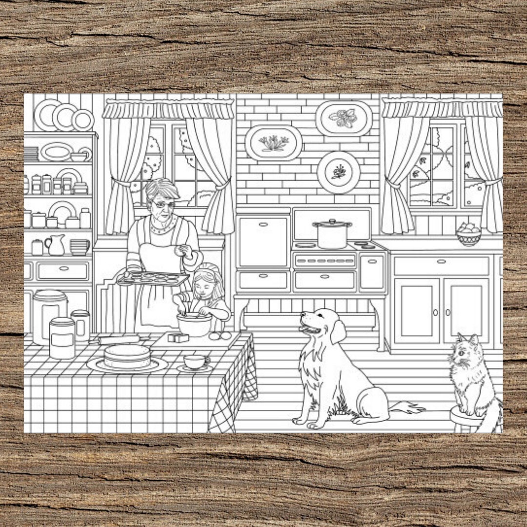 Country Kitchen   Printable Adult Coloring Page from Favoreads Coloring  book pages for adults and kids, Coloring sheets, Coloring designs