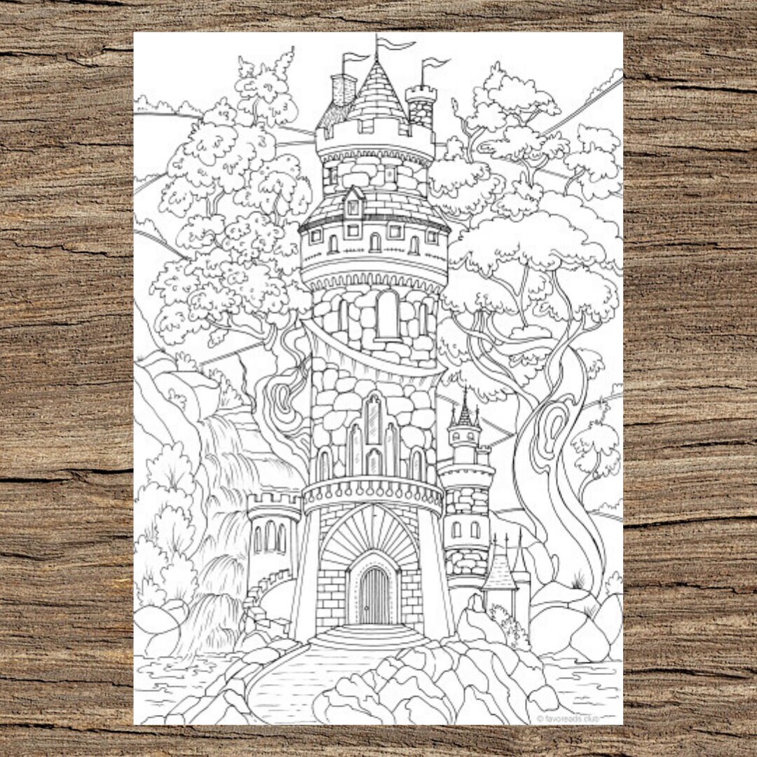 Fortress Printable Adult Coloring Page From Favoreads Etsy