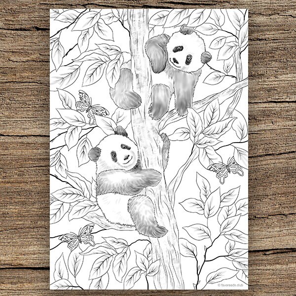 Pandas Printable Adult Coloring Page From Favoreads Coloring - Etsy