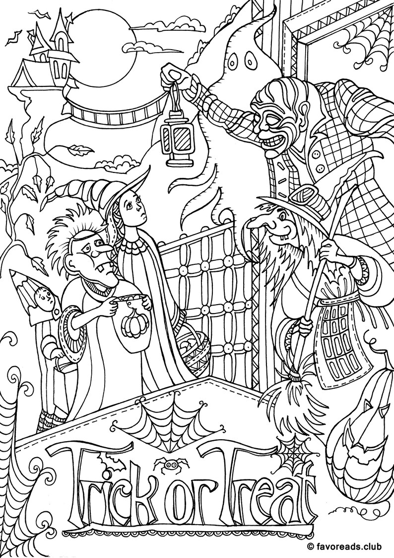 Download Halloween Bundle 10 Printable Adult Coloring Pages from | Etsy