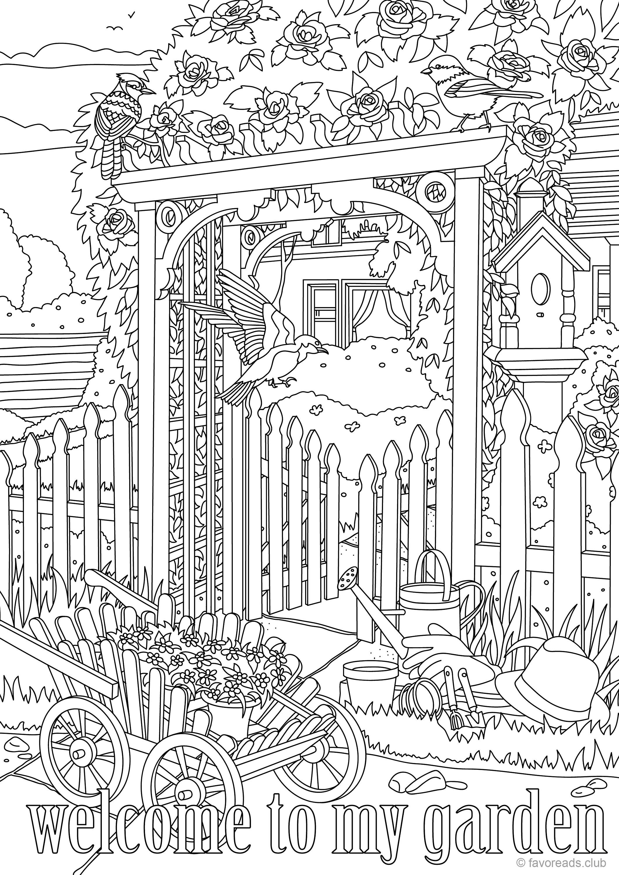 Welcome to My Garden Printable Adult Coloring Page from - Etsy Nederland
