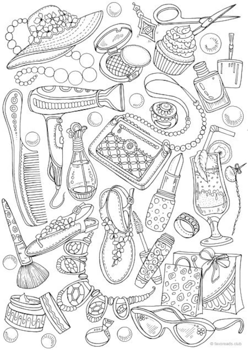 Download Girly Fashion Printable Adult Coloring Page from Favoreads | Etsy