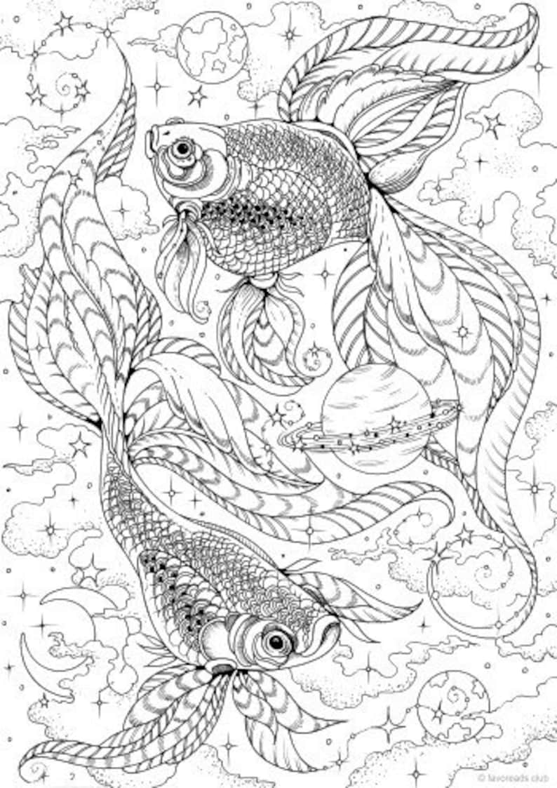 Pisces Printable Adult Coloring Page From Favoreads - Etsy Canada