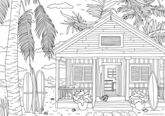 Download Beach House Printable Adult Coloring Page from Favoreads ...
