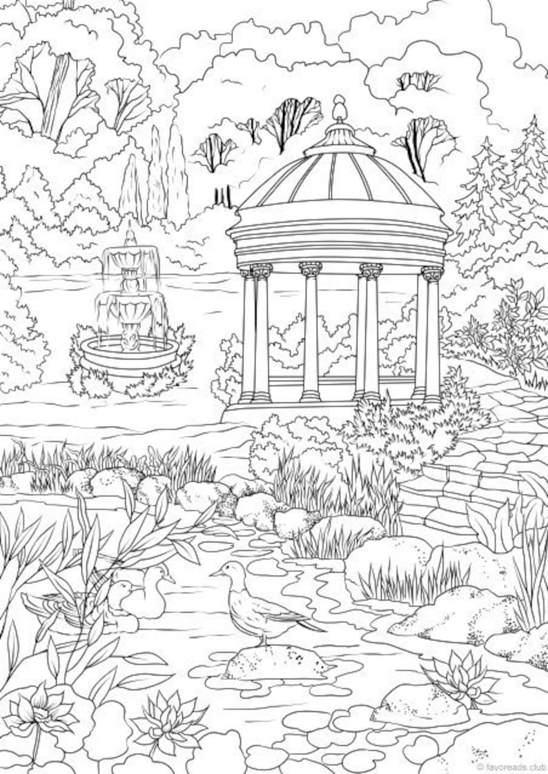 Elegant Garden Printable Adult Coloring Page From Favoreads - Etsy