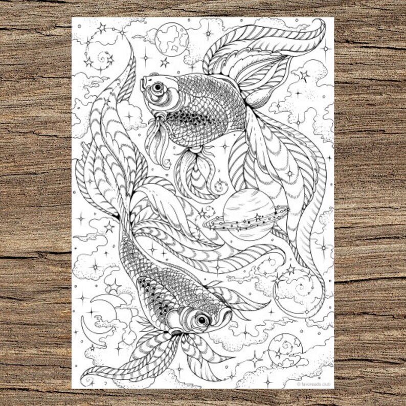 Pisces Printable Adult Coloring Page From Favoreads Etsy UK