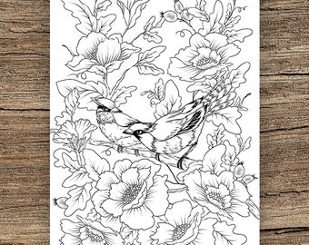 Bird Couple - Printable Adult Coloring Page from Favoreads (Coloring book pages for adults and kids, Coloring sheets, Colouring designs)