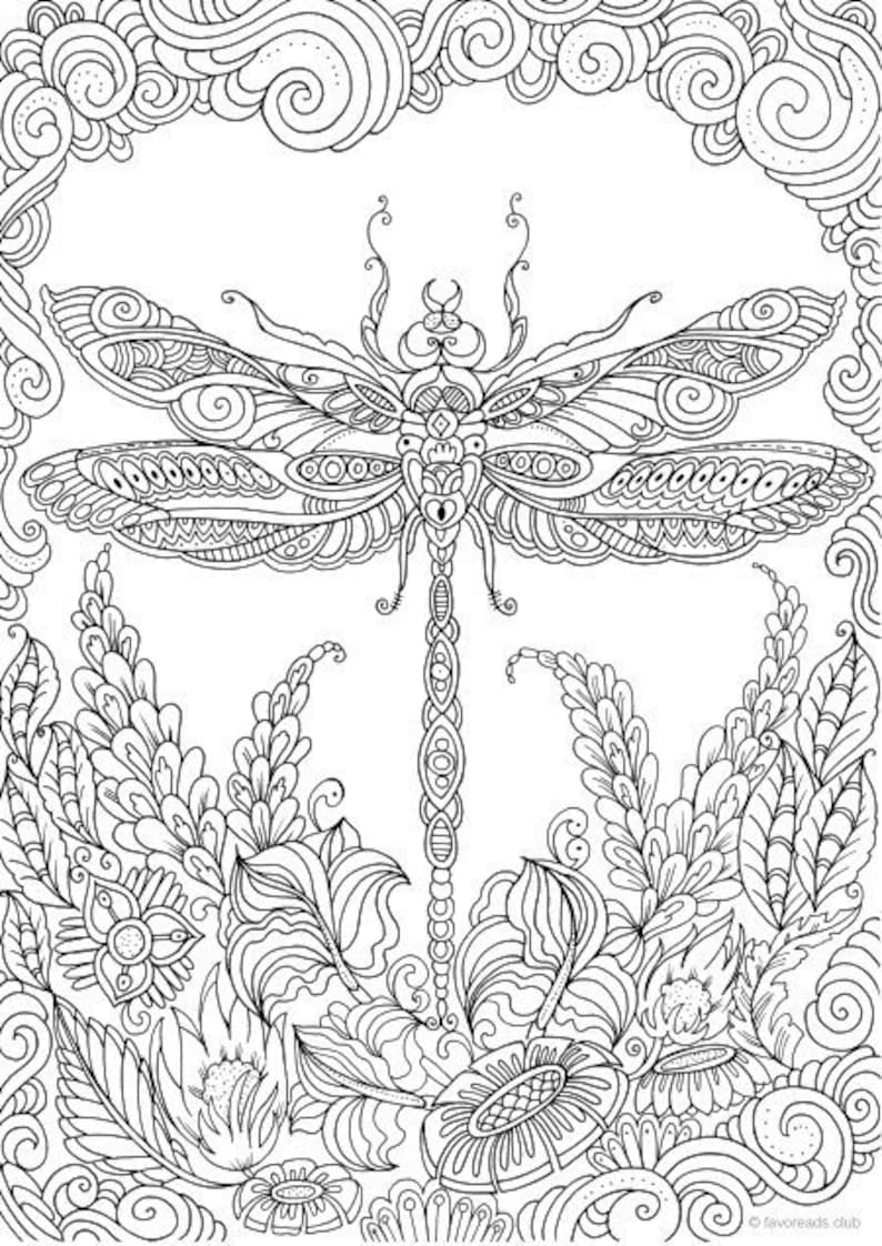 Dragonfly Printable Adult Coloring Page from Favoreads | Etsy