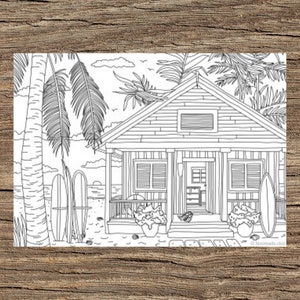 Beach House - Printable Adult Coloring Page from Favoreads (Coloring book pages for adults and kids, Coloring sheets, Coloring designs)