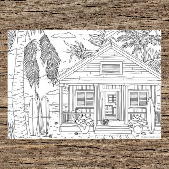 Beach House Printable Adult Coloring Page From Favoreads - Etsy