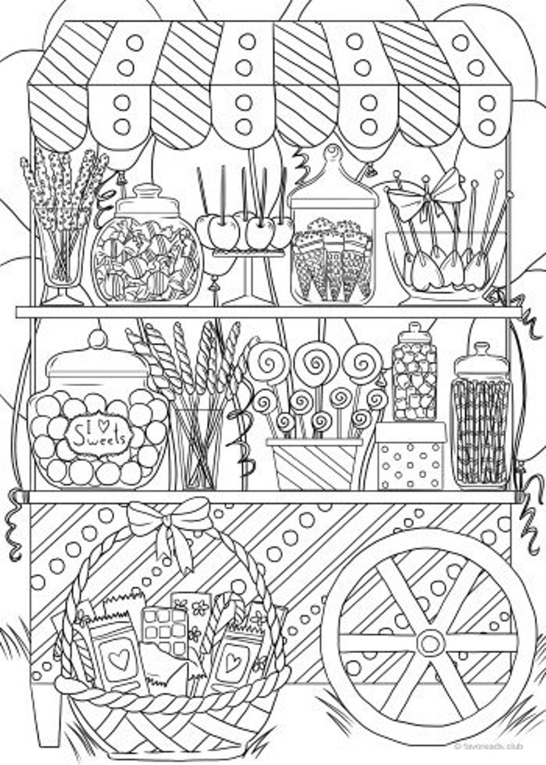 Download Candy Shop Printable Adult Coloring Page from Favoreads | Etsy