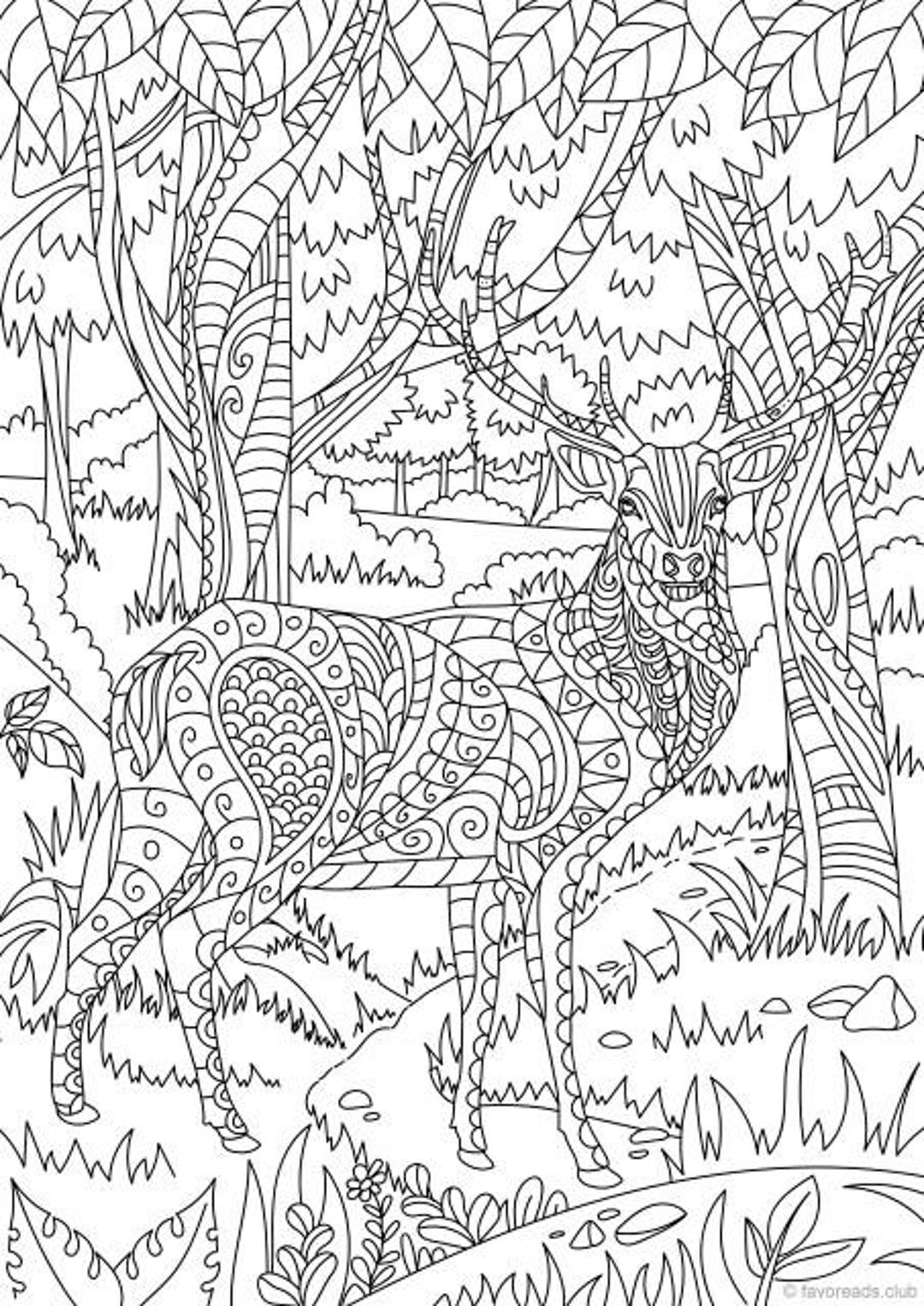 Deer - Printable Adult Coloring Page From Favoreads (coloring Book ...