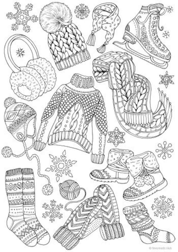 Winter Outfits - Printable Adult Coloring Page from Favoreads (Coloring book pages for adults and kids, Coloring sheets, Coloring designs)