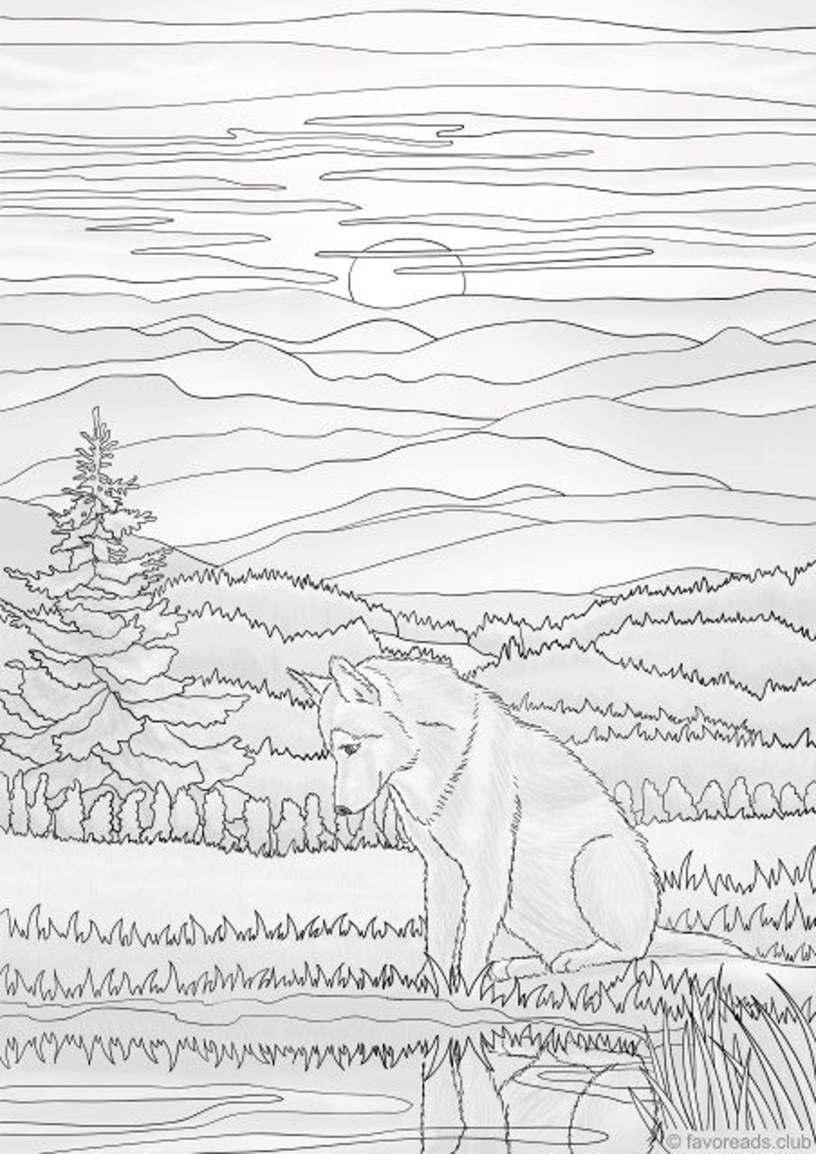 Wolf Printable Adult Coloring Page From Favoreads Coloring Etsy