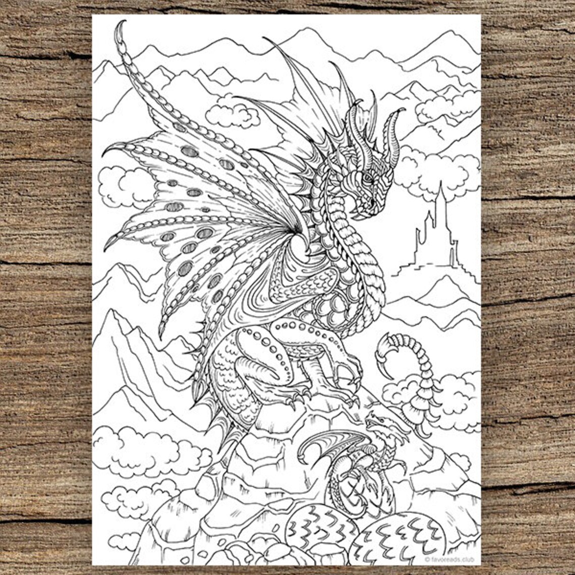 Dragons Printable Adult Coloring Page From Favoreads | Etsy