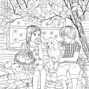Country Kids Printable Adult Coloring Page From Favoreads Coloring Book ...