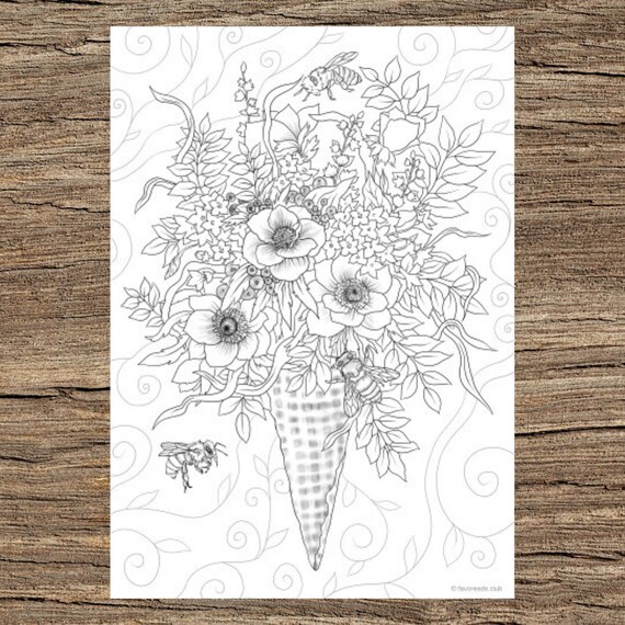 Flowers Printable Adult Coloring Page from Favoreads | Etsy