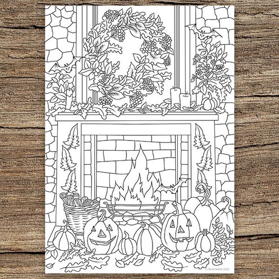 Download Halloween Decor Printable Adult Coloring Page From Favoreads Etsy