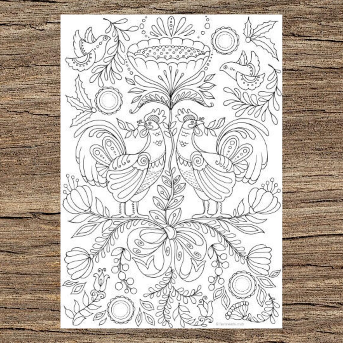Roosters Printable Adult Coloring Page From Favoreads - Etsy