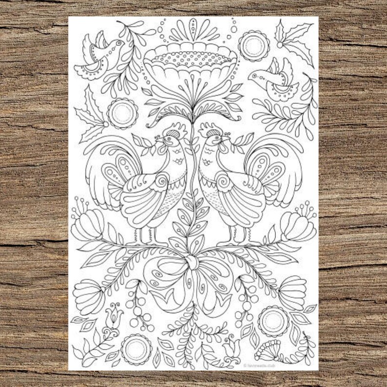 Roosters Printable Adult Coloring Page From Favoreads - Etsy