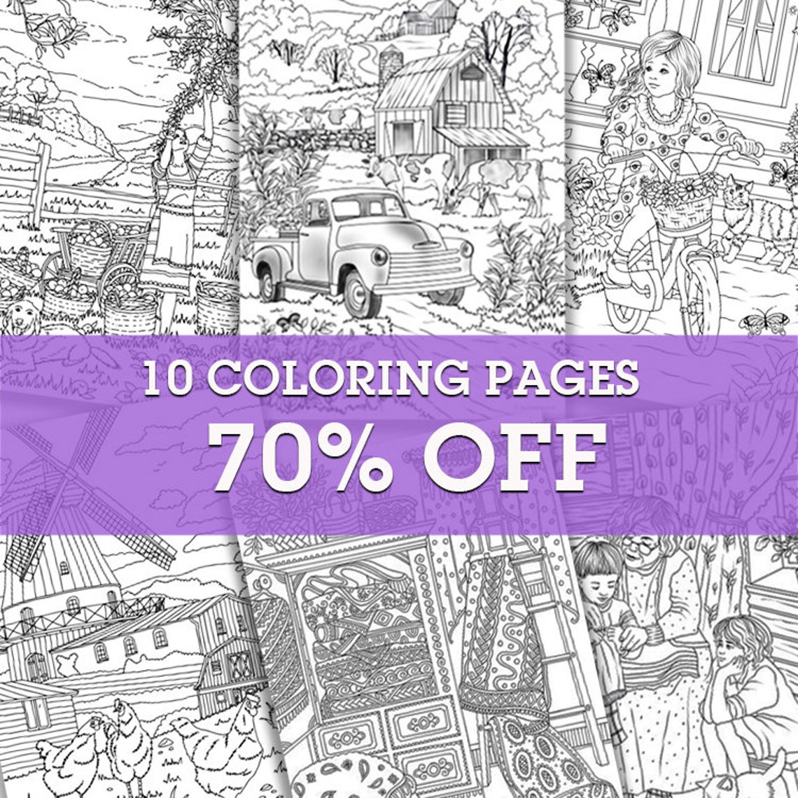 Farm Life Bundle 10 Printable Adult Coloring Pages From - Etsy