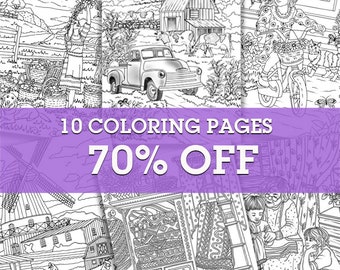 Farm Life Bundle - 10 páginas para colorear imprimibles para adultos de Favoreads (Páginas de libros para colorear para adultos, Hojas para colorear, Diseños para colorear)