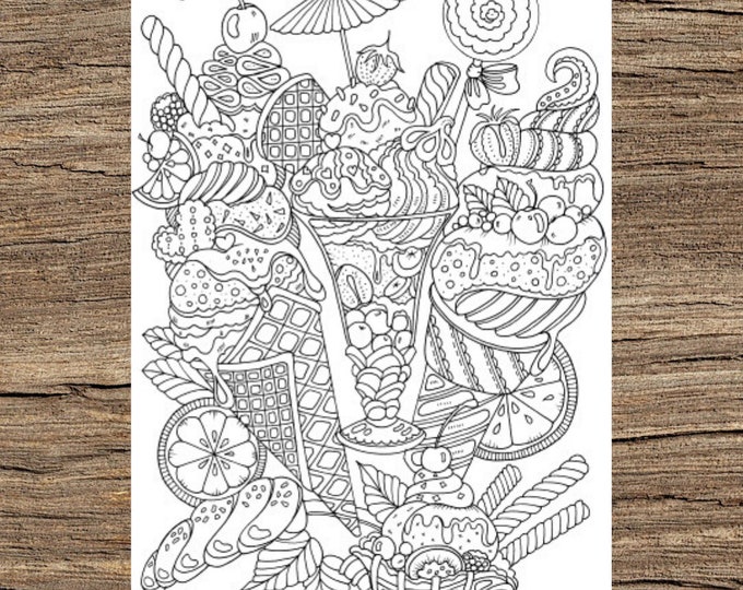 Ice Cream Printable Adult Coloring Page From Favoreads - Etsy