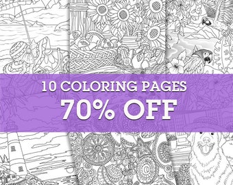 Summertime Bundle -  10 Printable Adult Coloring Pages from Favoreads (Coloring book pages for adults, Coloring sheets, Coloring designs)