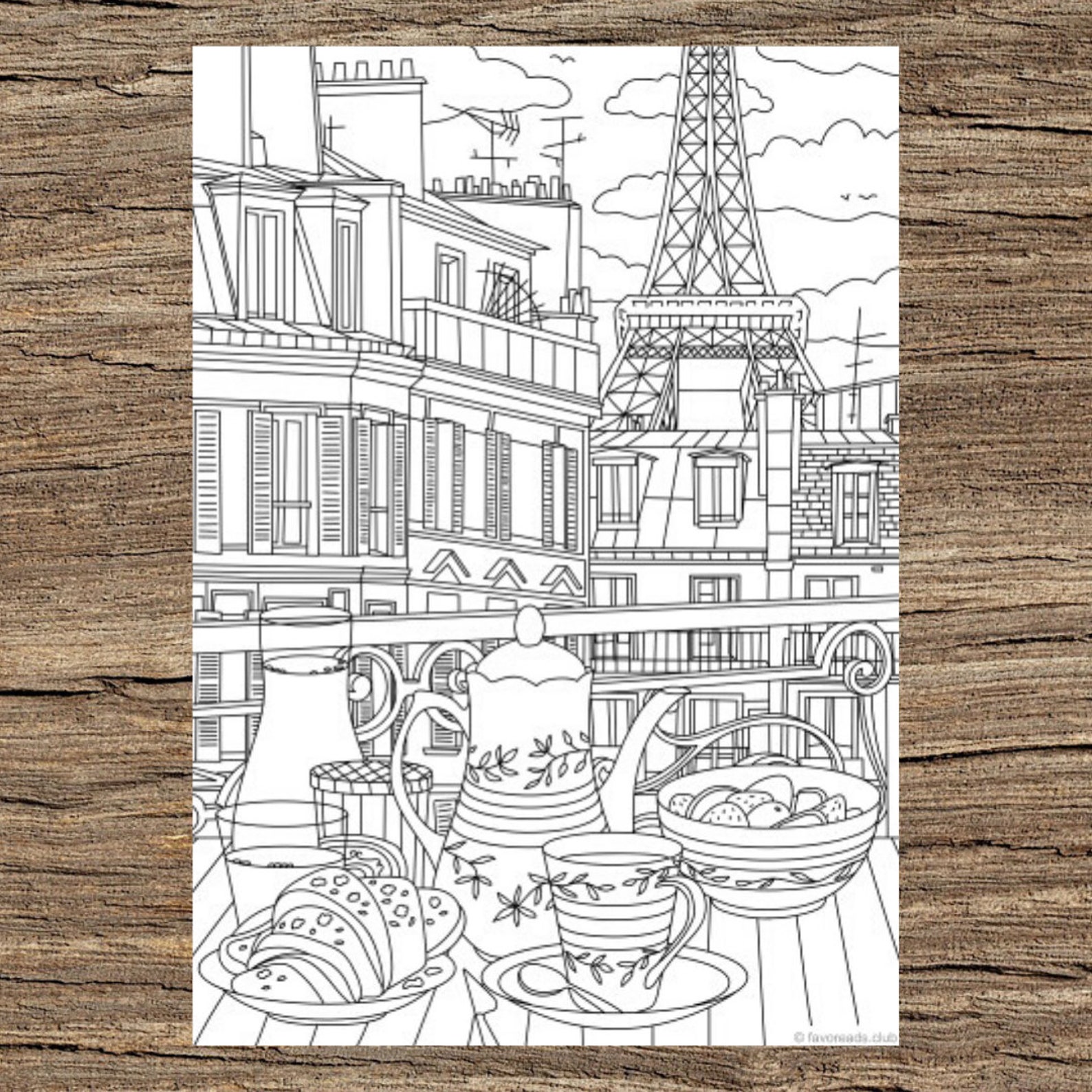 Paris Printable Adult Coloring Page from Favoreads Coloring Etsy