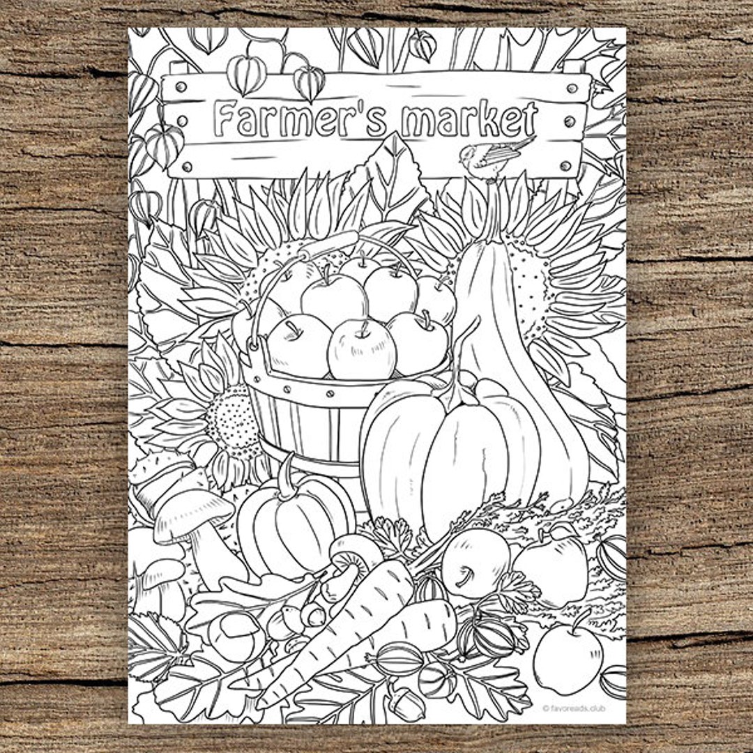 Summer Farmers Market-printable Adult Coloring Book Page-for Adults, Teens  and Kids-digital Download 