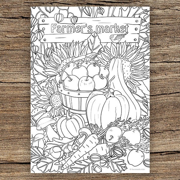 Download Farmers Market Printable Adult Coloring Page from ...