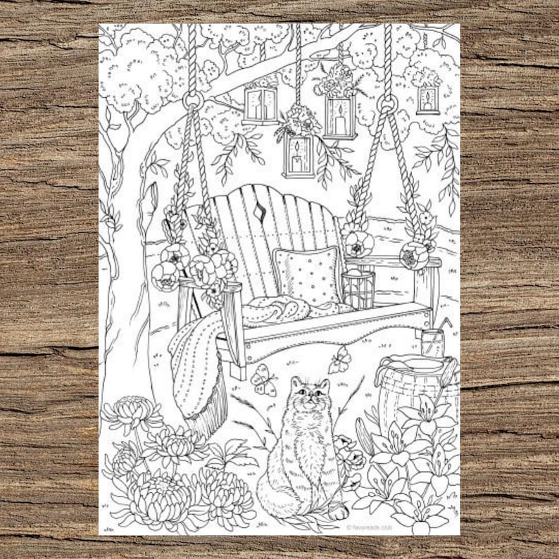 The Swings Printable Adult Coloring Page From Favoreads Etsy