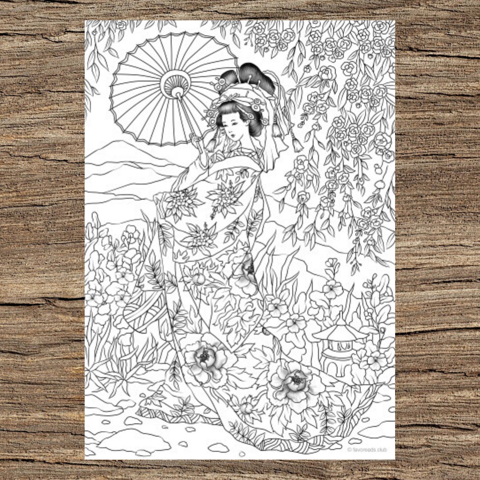 Japanese Woman Printable Adult Coloring Page From Favoreads - Etsy