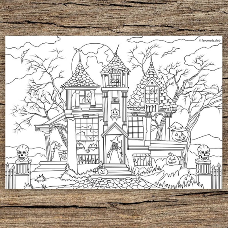 Haunted House Printable Adult Coloring Page From Favoreads - Etsy Canada