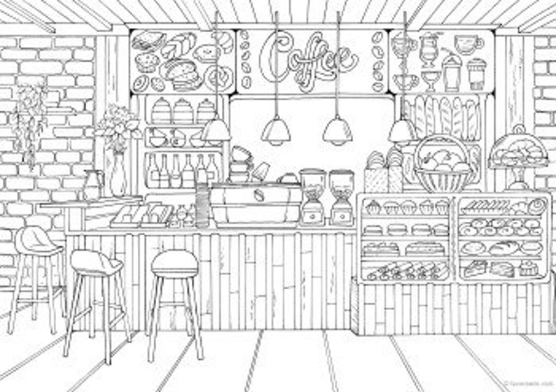 Download Coffee Shop Printable Adult Coloring Page from Favoreads ...