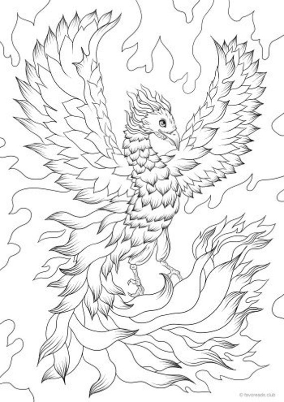 Phoenix approaching the sun - Valentin Adult Coloring Pages