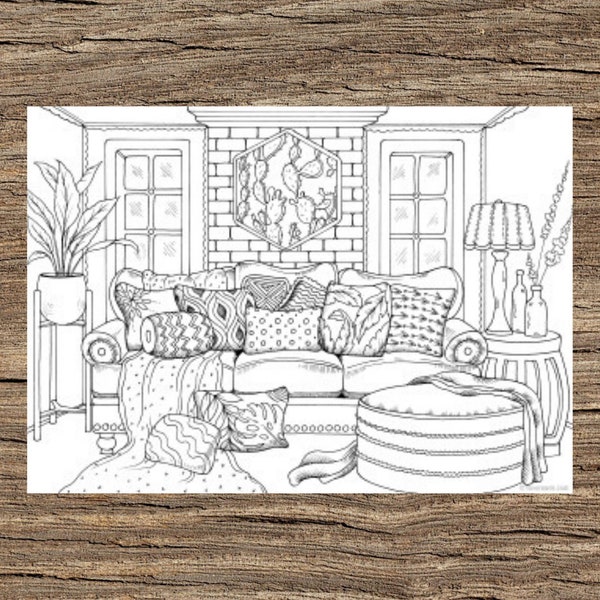 Sofa - Printable Adult Coloring Page from Favoreads (Coloring book pages for adults and kids, Coloring sheets, Colouring designs)
