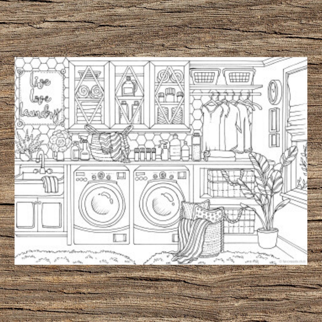 Laundry Room (Around the House) , Coloring Pages for Adults, 1 Printable  Coloring Page, Instant Download PDF