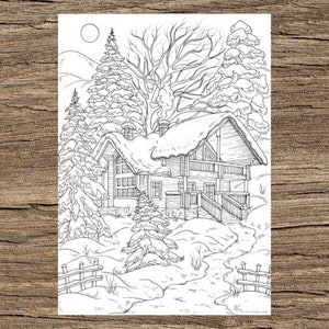 Winter House - Printable Adult Coloring Page from Favoreads (Coloring book pages for adults and kids, Coloring sheets, Colouring designs)