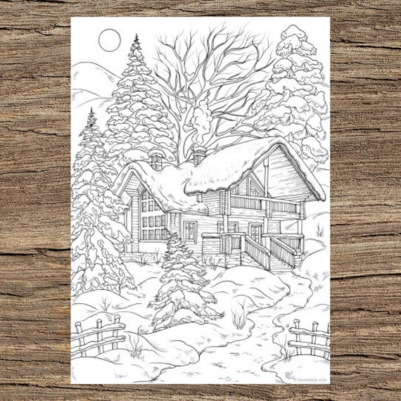 Buy Winter House Printable Adult Coloring Page From Favoreads