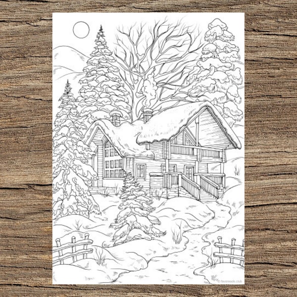 Winter House - Printable Adult Coloring Page from Favoreads (Coloring book pages for adults and kids, Coloring sheets, Colouring designs)